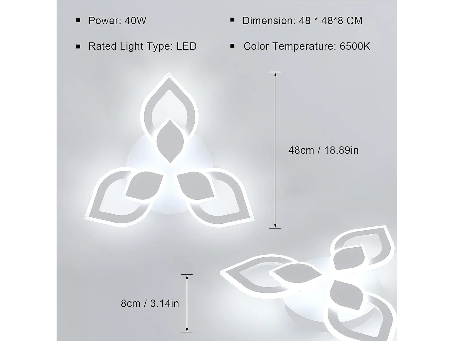 Plafonnier LED Moderne, 40W 4500LM Luminaire Plafonnier LED Créatif Pétales Design, Blanc Froid 6500K, Acrylique Lampe de Plafond LED Blanc,48CM