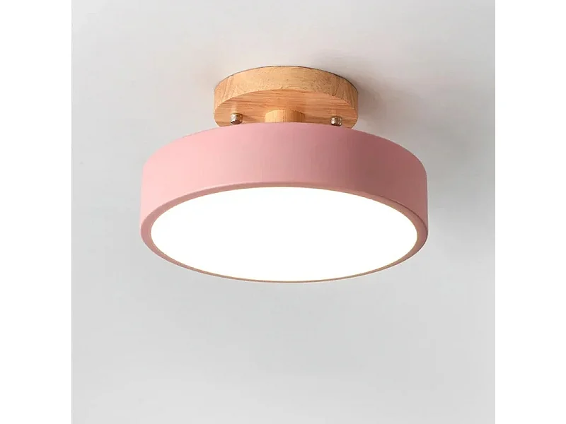 Plafonnier rond en bois de 18cm - Blanc froid 6000K - Rose, éclairage industriel, pour entrées, couloirs, balcons, salles à manger, chambres et salles