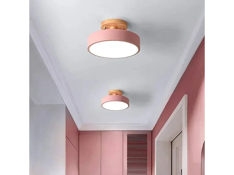 Plafonnier rond en bois de 18cm - Blanc froid 6000K - Rose, éclairage industriel, pour entrées, couloirs, balcons, salles à manger, chambres et salles