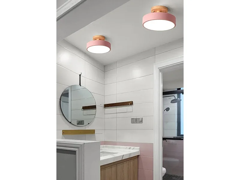 Plafonnier rond en bois de 18cm - Blanc froid 6000K - Rose, éclairage industriel, pour entrées, couloirs, balcons, salles à manger, chambres et salles