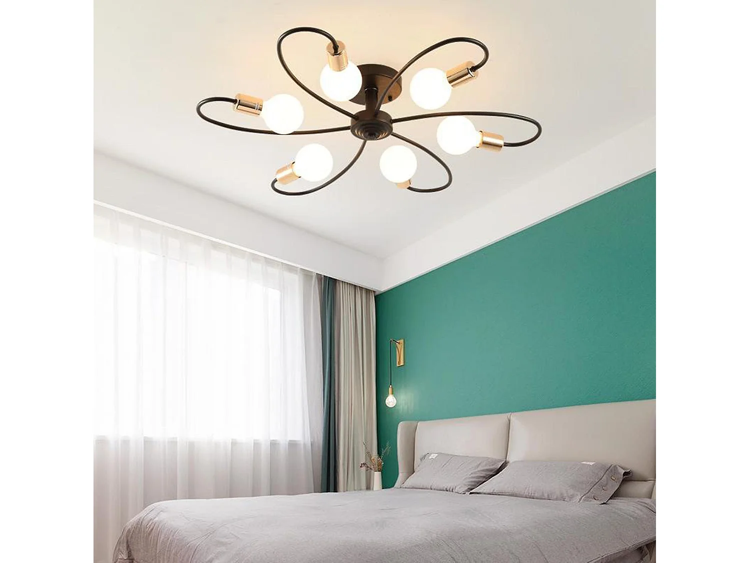 Luminaires de chambre à coucher 6 lumières moderne chandelier noir or lumière pendante luminaire de plafond du milieu du siècle luminaires