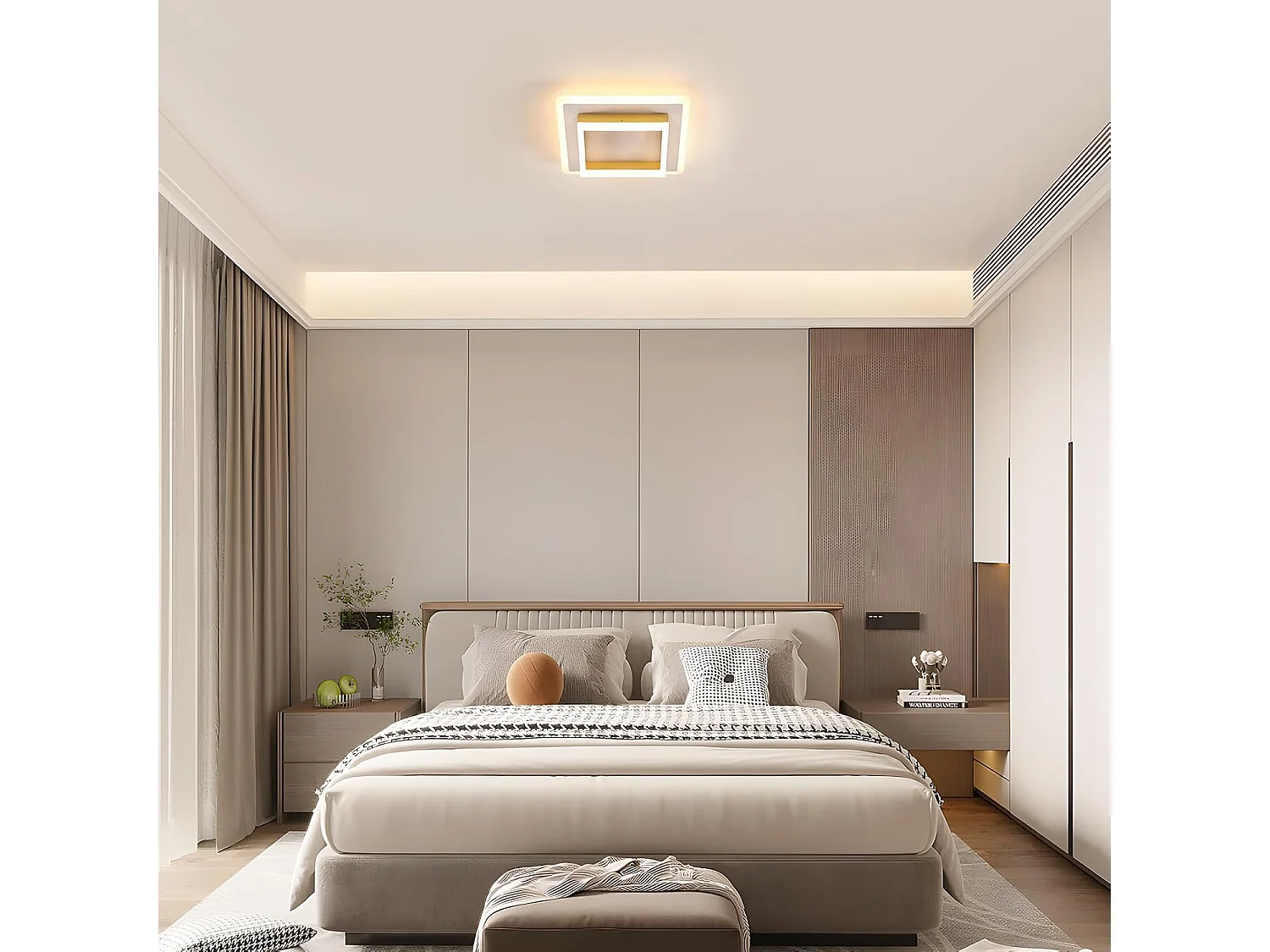 Plafonnier LED Moderne, 30 W 3600 LM Géométrique Design Luminaire Plafonnier Doré en Acrylique pour Chambre Cuisine Coucher Chambre Couloir, Blanc Chaud 3000K