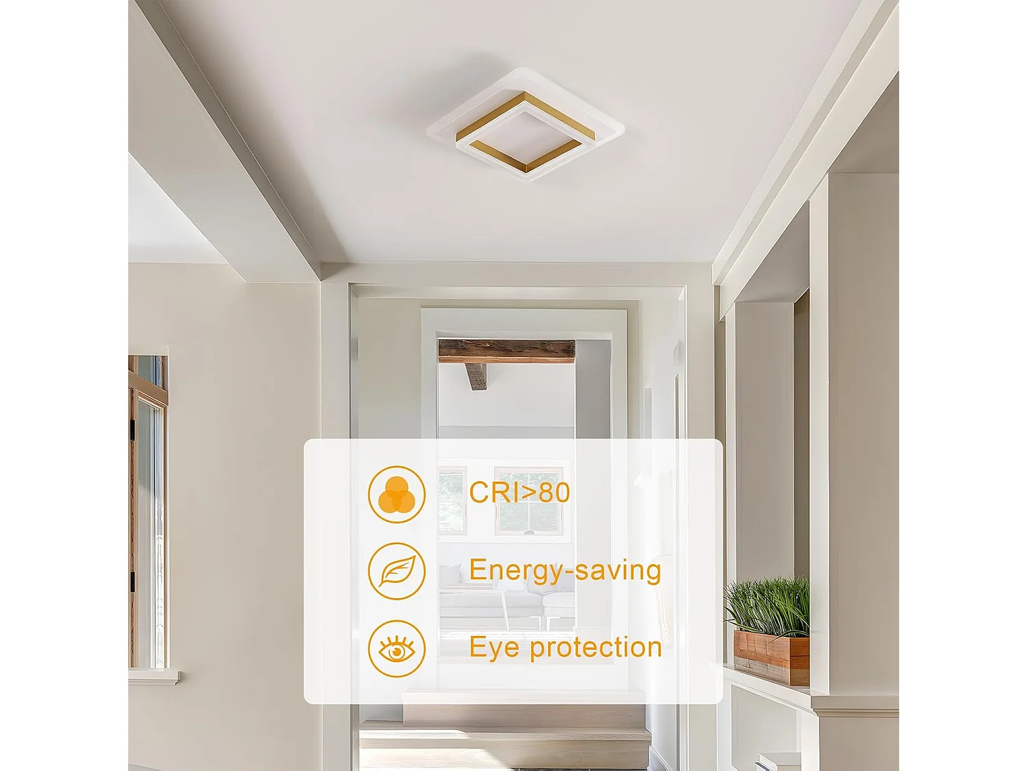 Plafonnier LED Moderne, 30 W 3600 LM Géométrique Design Luminaire Plafonnier Doré en Acrylique pour Chambre Cuisine Coucher Chambre Couloir, Blanc Chaud 3000K