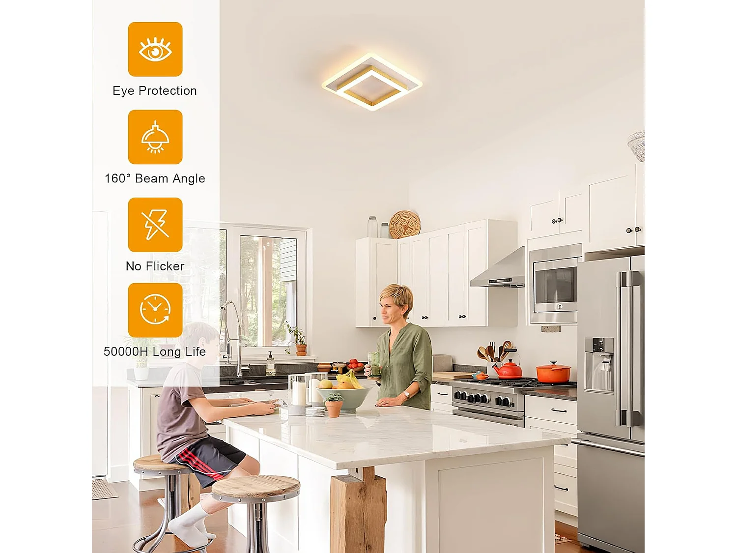 Plafonnier LED Moderne, 30 W 3600 LM Géométrique Design Luminaire Plafonnier Doré en Acrylique pour Chambre Cuisine Coucher Chambre Couloir, Blanc Chaud 3000K