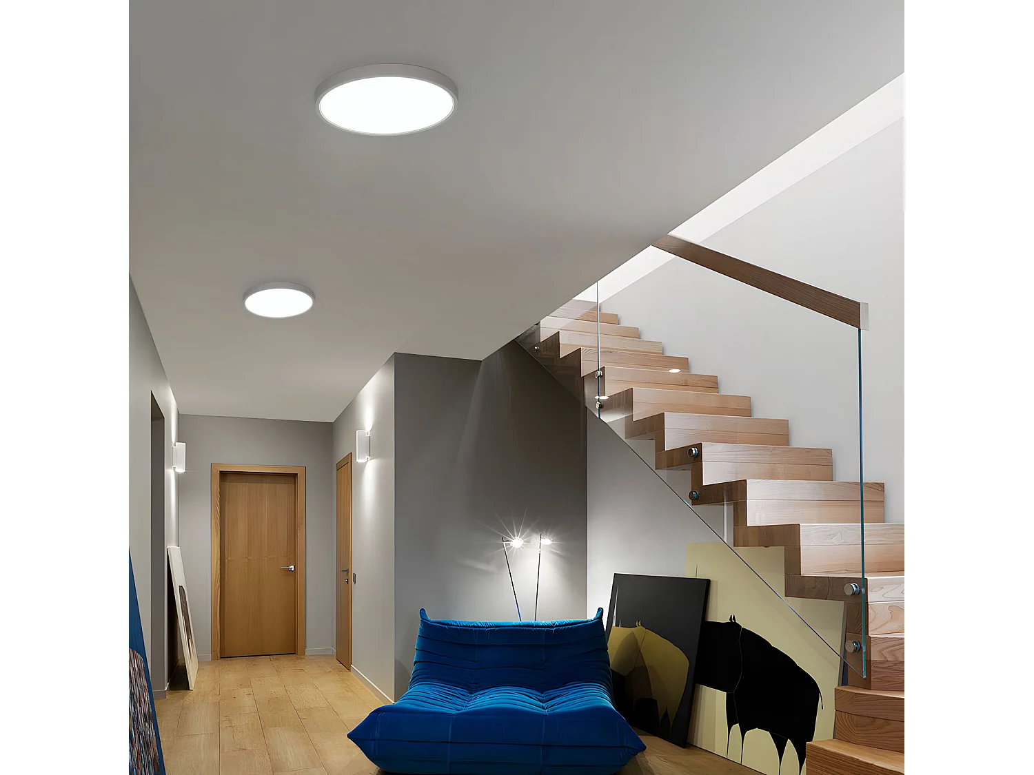 Plafonnier LED Ø30cm, 24W plat rond avec télécommande, IP44 étanche, 3000K/4500K/6500K lampes pour salon, chambre, salle de bain, lampe de cuisine, couloir