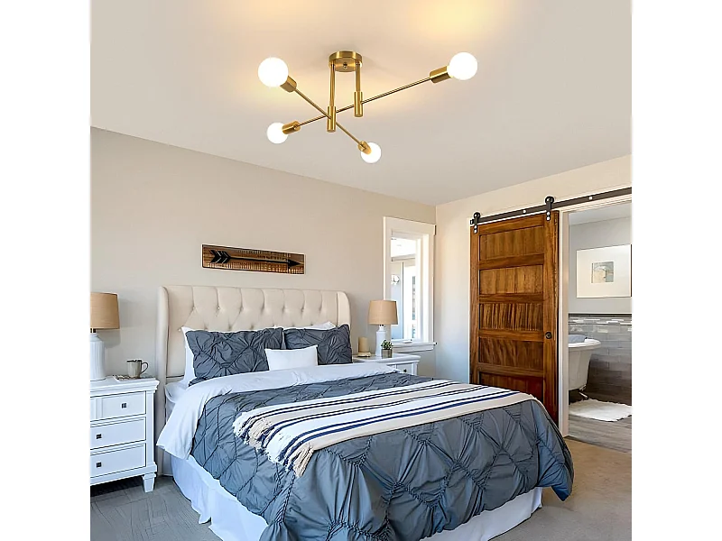 Plafonnier Vintage Lustre Industriel Or, 4 Lumières Max. 60 W Plafonnier pour Salon Chambre Salle à manger, Ampoules Non Incluses, Diamètre 71 cm