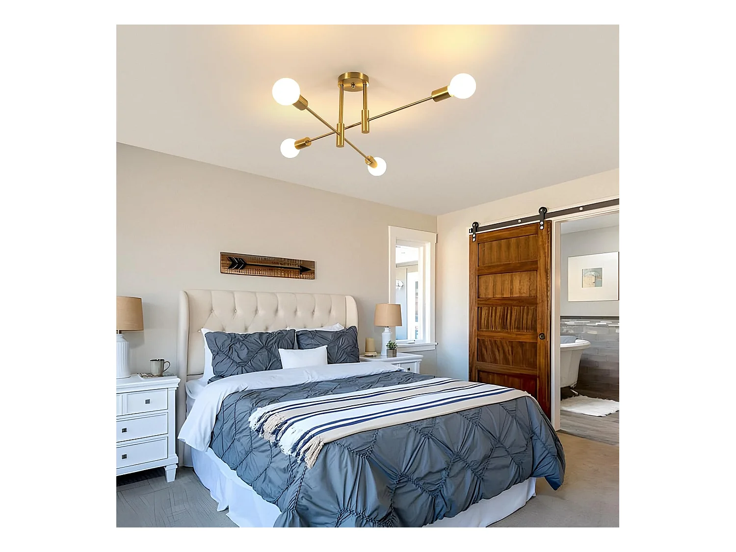 Plafonnier Vintage Lustre Industriel Or, 4 Lumières Max. 60 W Plafonnier pour Salon Chambre Salle à manger, Ampoules Non Incluses, Diamètre 71 cm