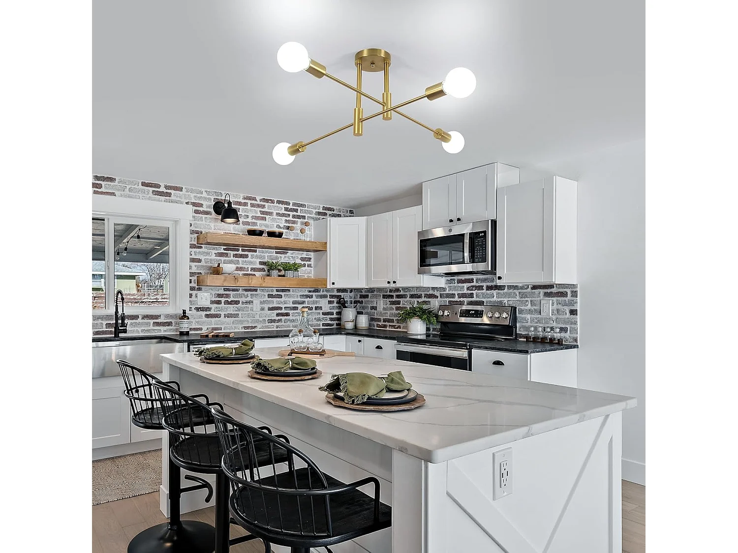 Plafonnier Vintage Lustre Industriel Or, 4 Lumières Max. 60 W Plafonnier pour Salon Chambre Salle à manger, Ampoules Non Incluses, Diamètre 71 cm