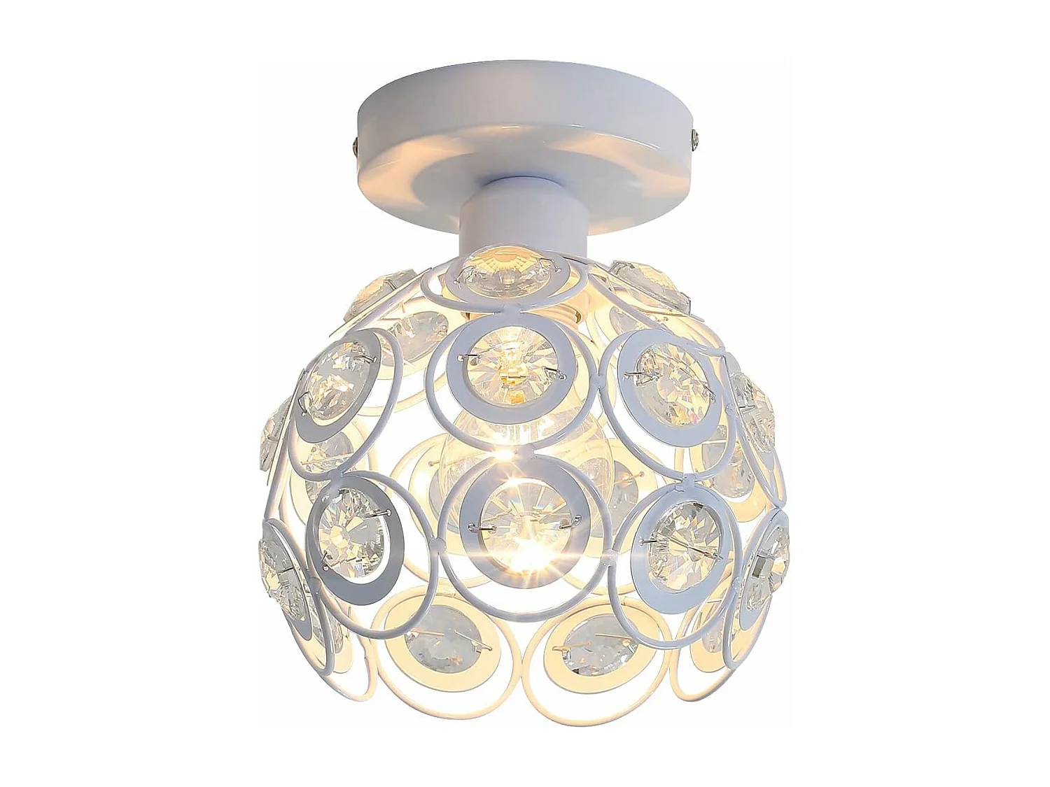 Plafonnier Moderne en Cristal Lustre Semi-encastré E27 Parfait pour l'Éclairage Intérieur Décoration de Salon Chambre Couloir （Blanc Ampoule Non Incluse)