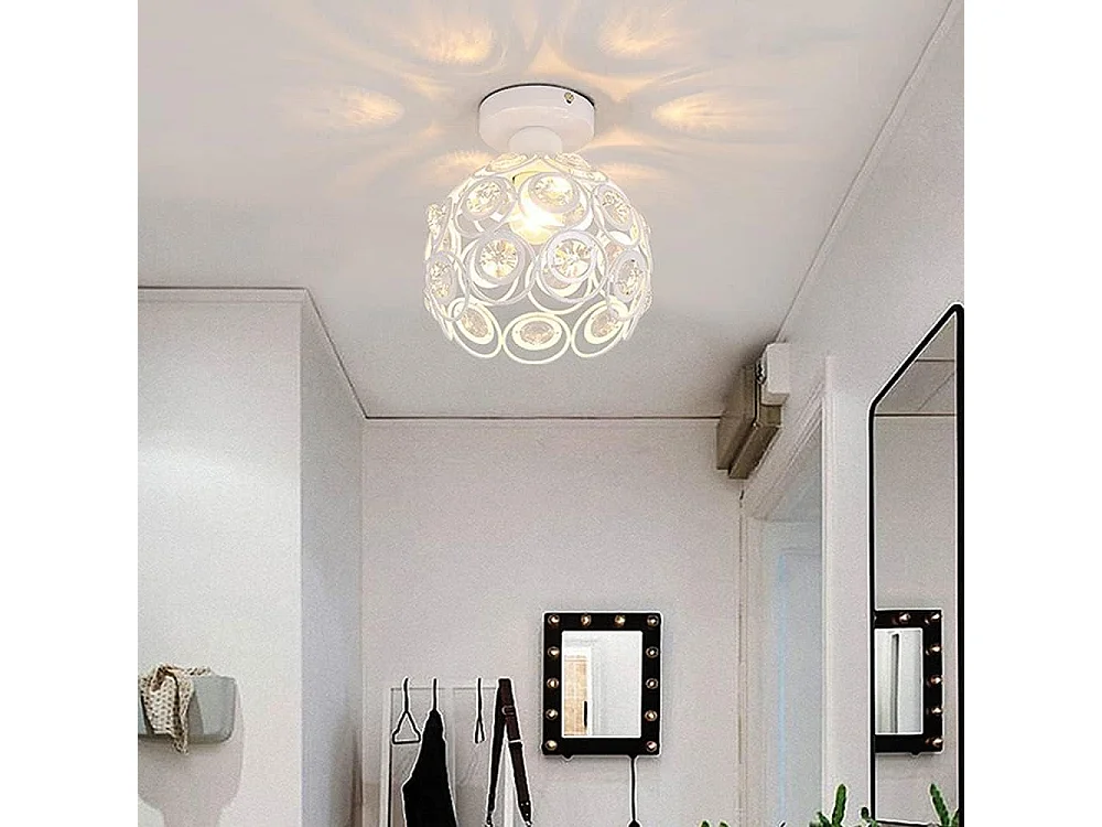 Plafonnier Moderne en Cristal Lustre Semi-encastré E27 Parfait pour l'Éclairage Intérieur Décoration de Salon Chambre Couloir （Blanc Ampoule Non Incluse)