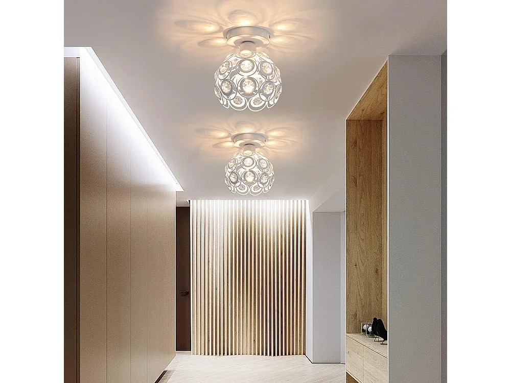 Plafonnier Moderne en Cristal Lustre Semi-encastré E27 Parfait pour l'Éclairage Intérieur Décoration de Salon Chambre Couloir （Blanc Ampoule Non Incluse)