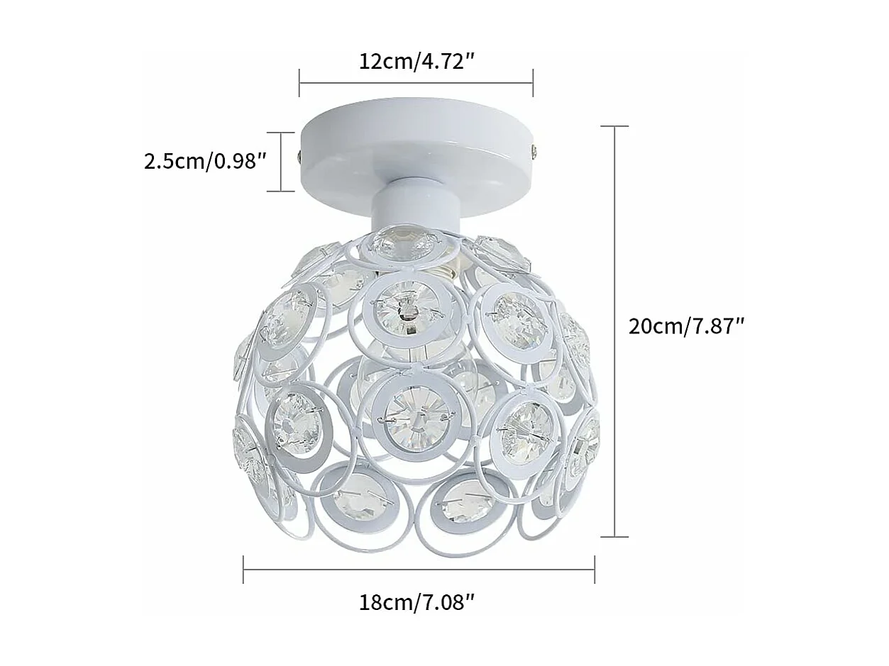 Plafonnier Moderne en Cristal Lustre Semi-encastré E27 Parfait pour l'Éclairage Intérieur Décoration de Salon Chambre Couloir （Blanc Ampoule Non Incluse)