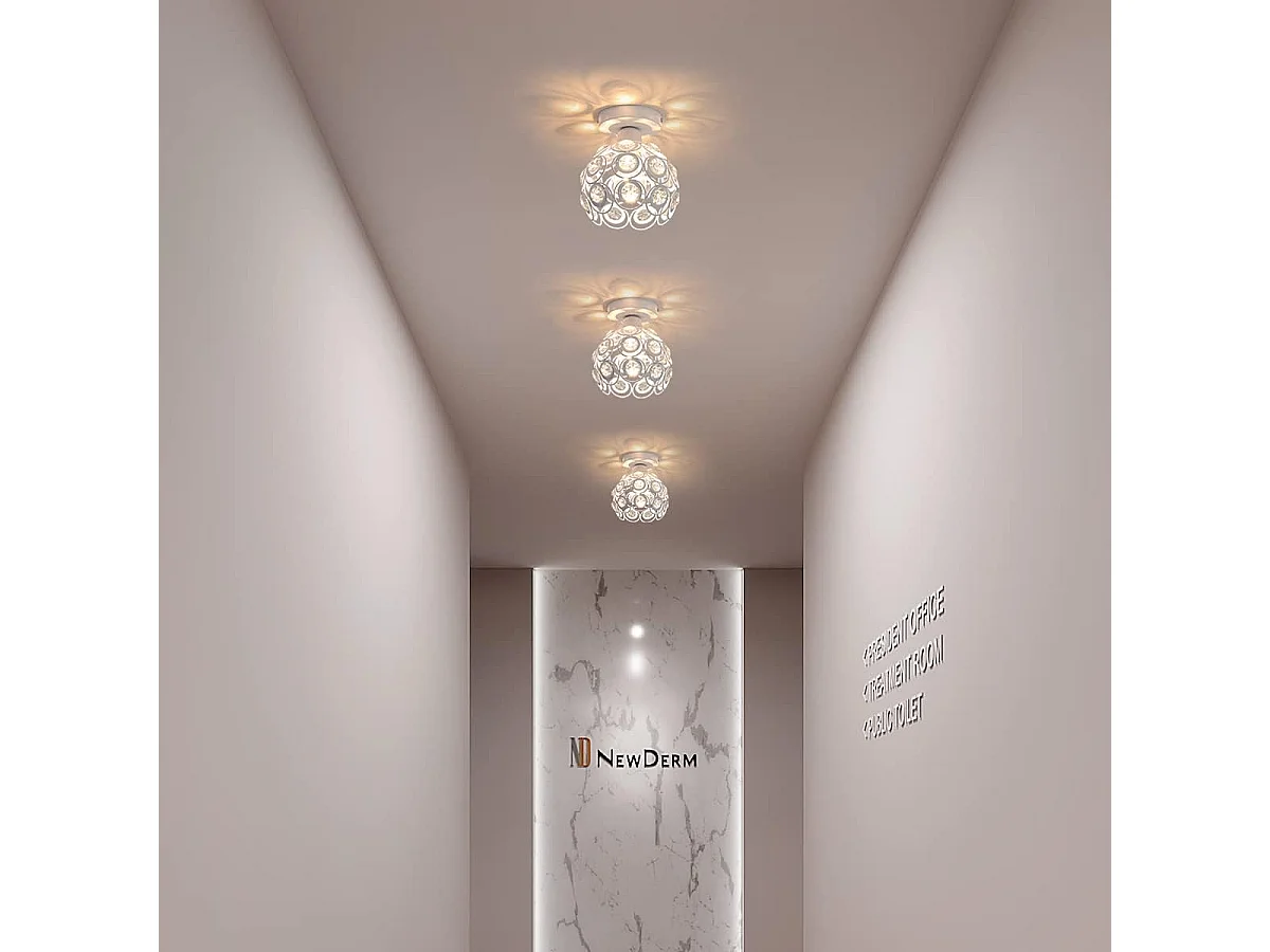 Plafonnier Moderne en Cristal Lustre Semi-encastré E27 Parfait pour l'Éclairage Intérieur Décoration de Salon Chambre Couloir （Blanc Ampoule Non Incluse)