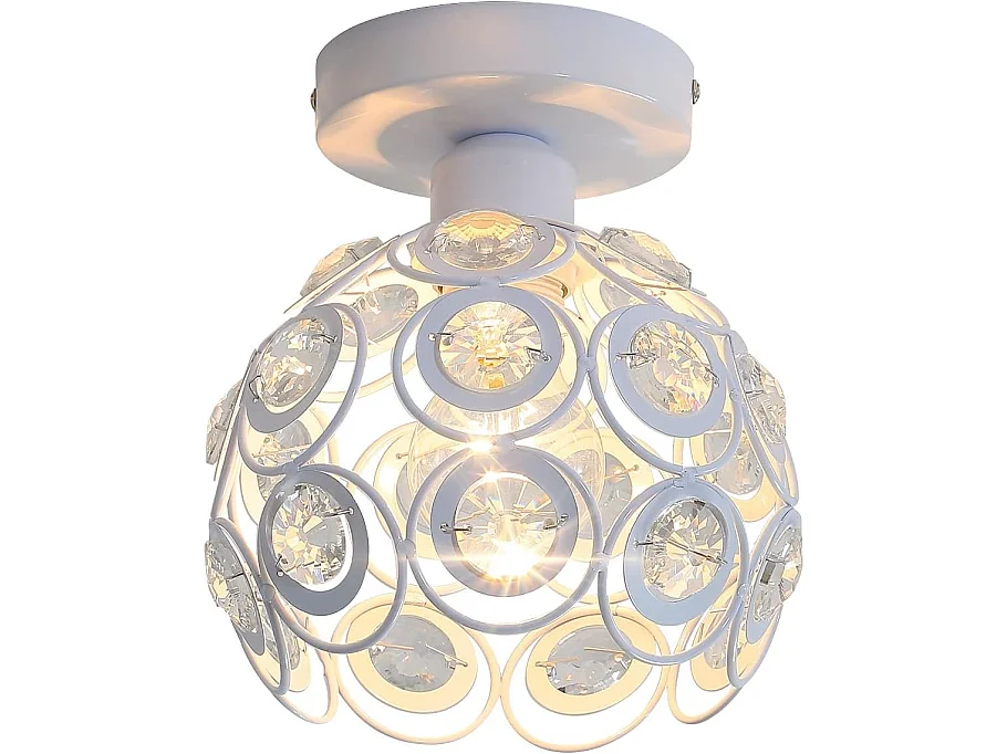 Haobosic Plafonnier cristal design œil-de-bœuf blanc, douille E27, sans ampoule, Ø18cm