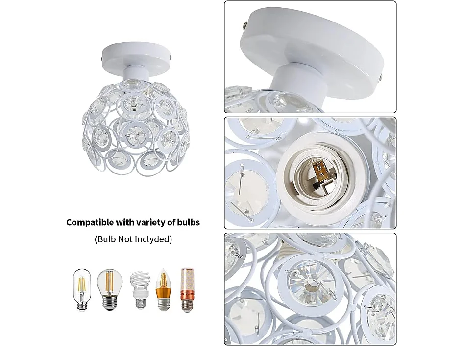 Haobosic Plafonnier cristal design œil-de-bœuf blanc, douille E27, sans ampoule, Ø18cm