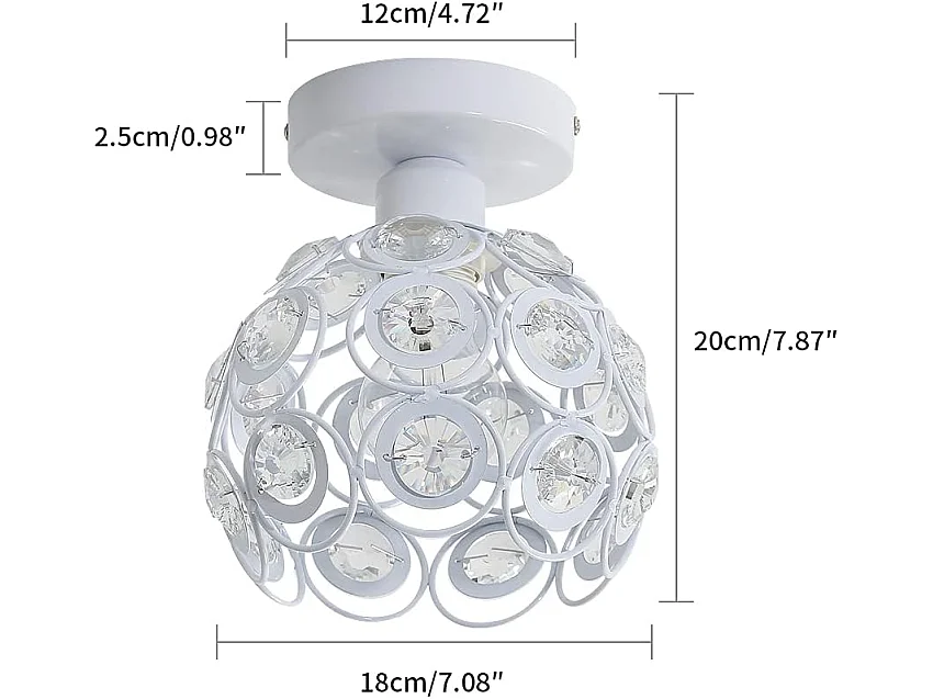 Haobosic Plafonnier cristal design œil-de-bœuf blanc, douille E27, sans ampoule, Ø18cm