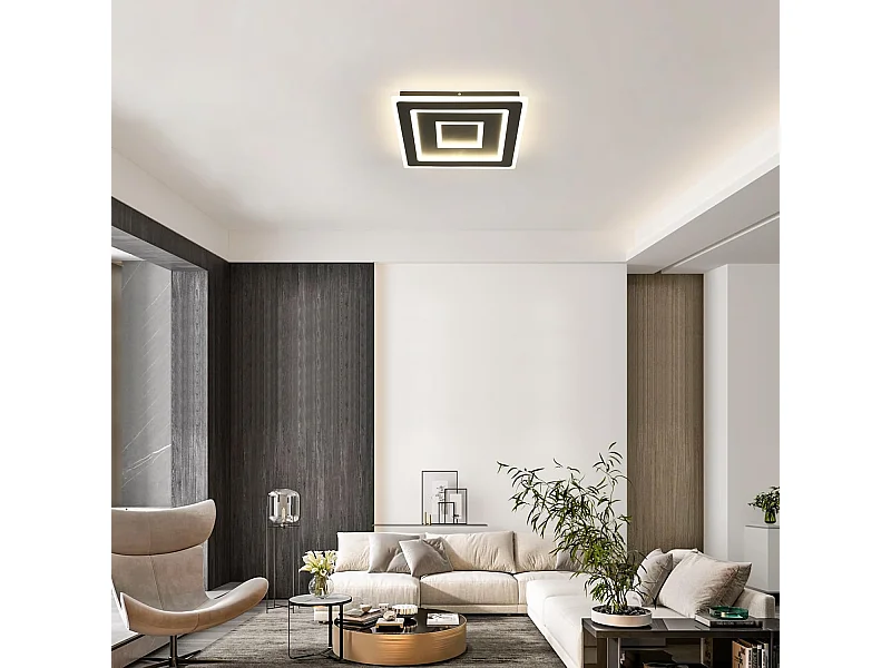 Plafonnier LED Noir Carré Moderne for Salon, 52W 5850LM 40cm Luminaire Plafonnier Intérieur Lampe de Plafond pour Chambre à Coucher, Salon, Lumière Naturelle 4500K