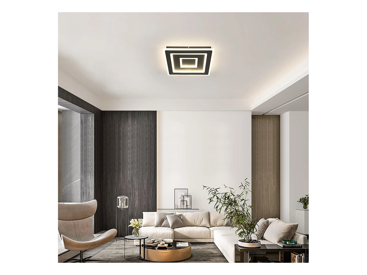 Plafonnier LED Noir Carré Moderne for Salon, 52W 5850LM 40cm Luminaire Plafonnier Intérieur Lampe de Plafond pour Chambre à Coucher, Salon, Lumière Naturelle 4500K