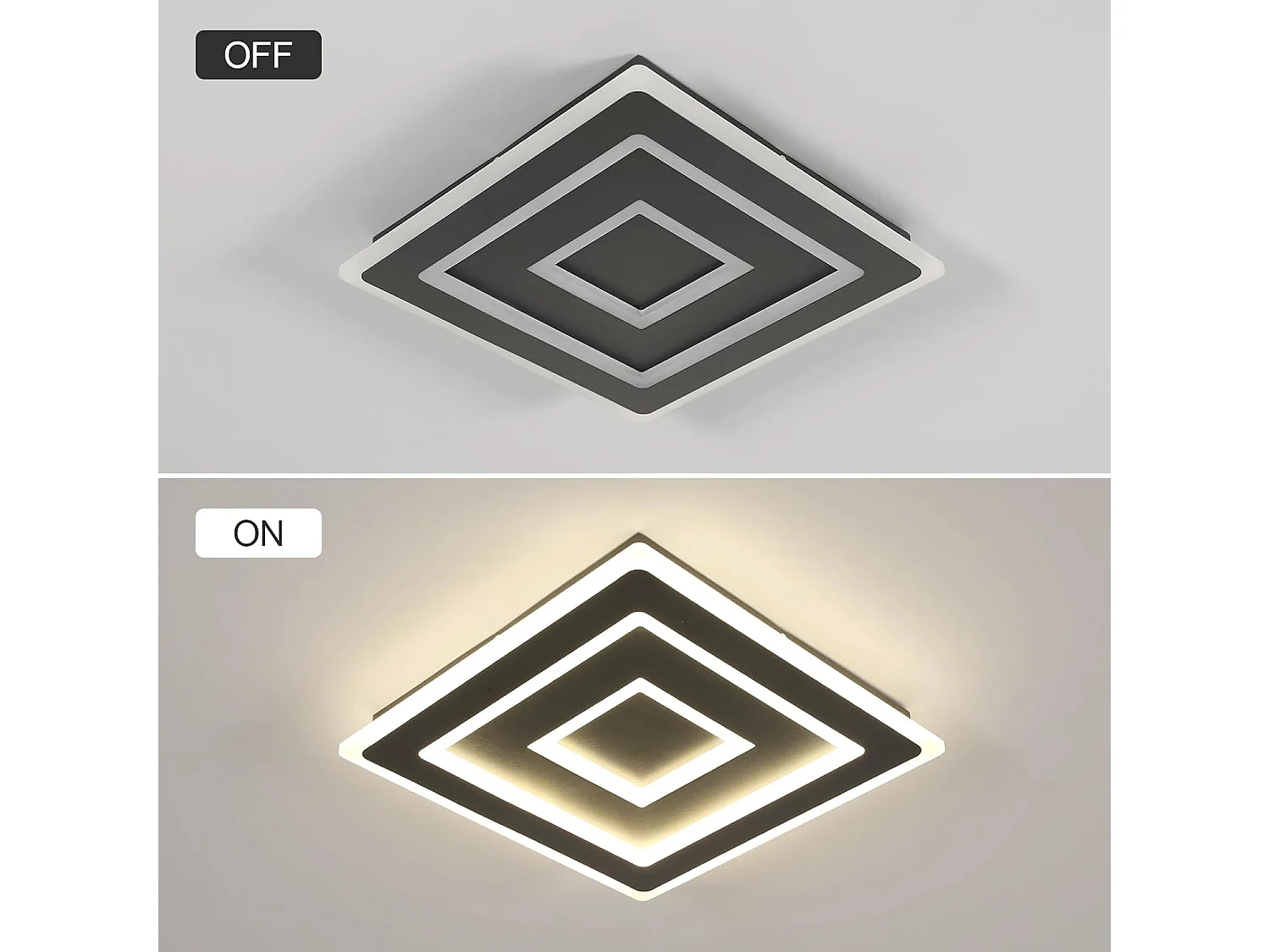 Plafonnier LED Noir Carré Moderne for Salon, 52W 5850LM 40cm Luminaire Plafonnier Intérieur Lampe de Plafond pour Chambre à Coucher, Salon, Lumière Naturelle 4500K