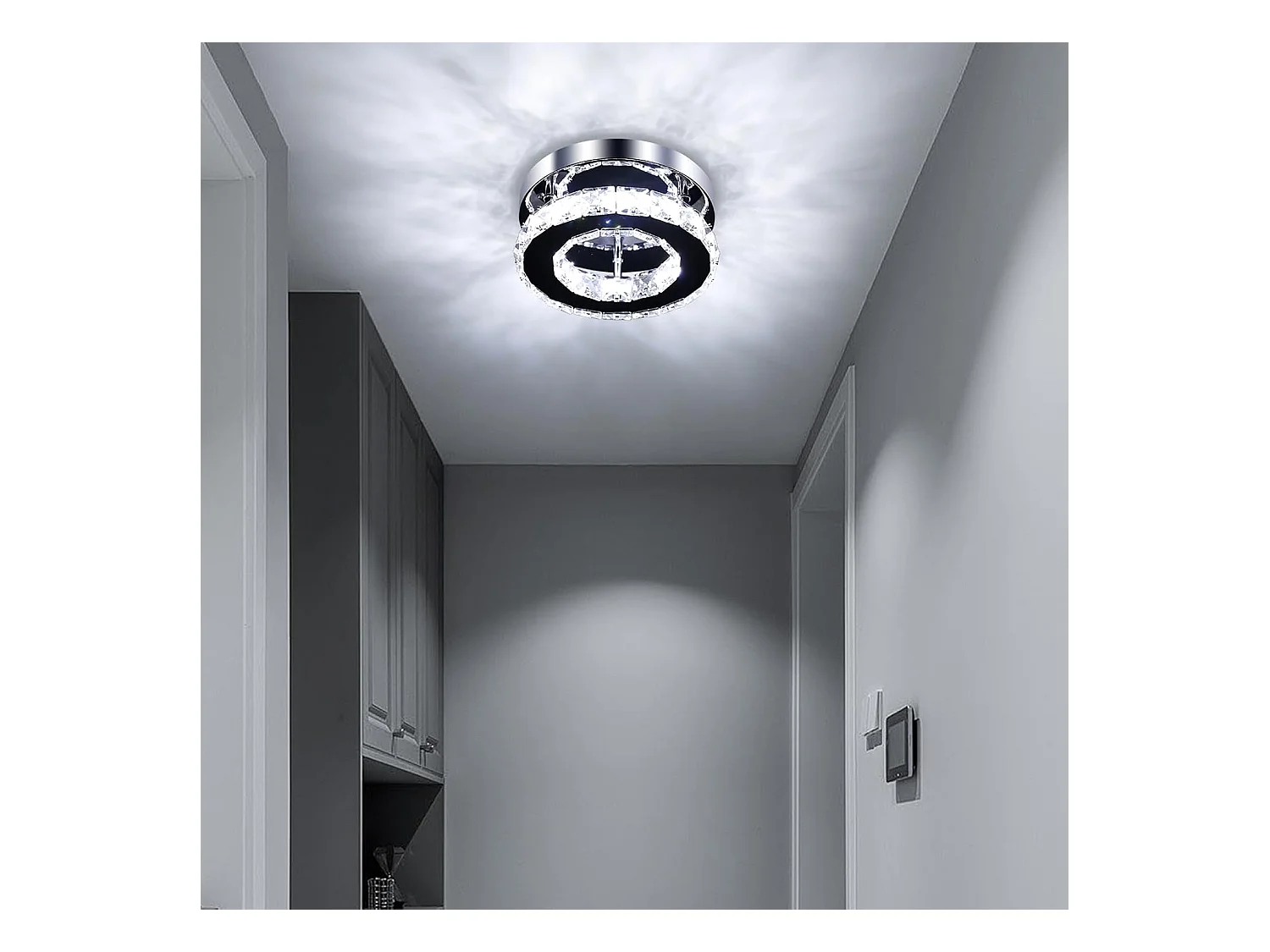Plafonnier LED Moderne 12W Lustre en Cristal Éclairage Moderne pour Chambre Salon Cuisine Couloir Blanc Froid 6500K