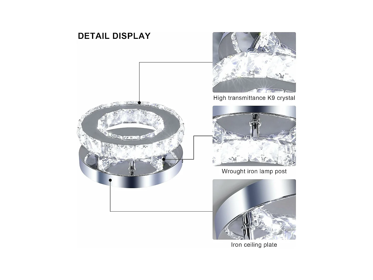 Plafonnier LED Moderne 12W Lustre en Cristal Éclairage Moderne pour Chambre Salon Cuisine Couloir Blanc Froid 6500K