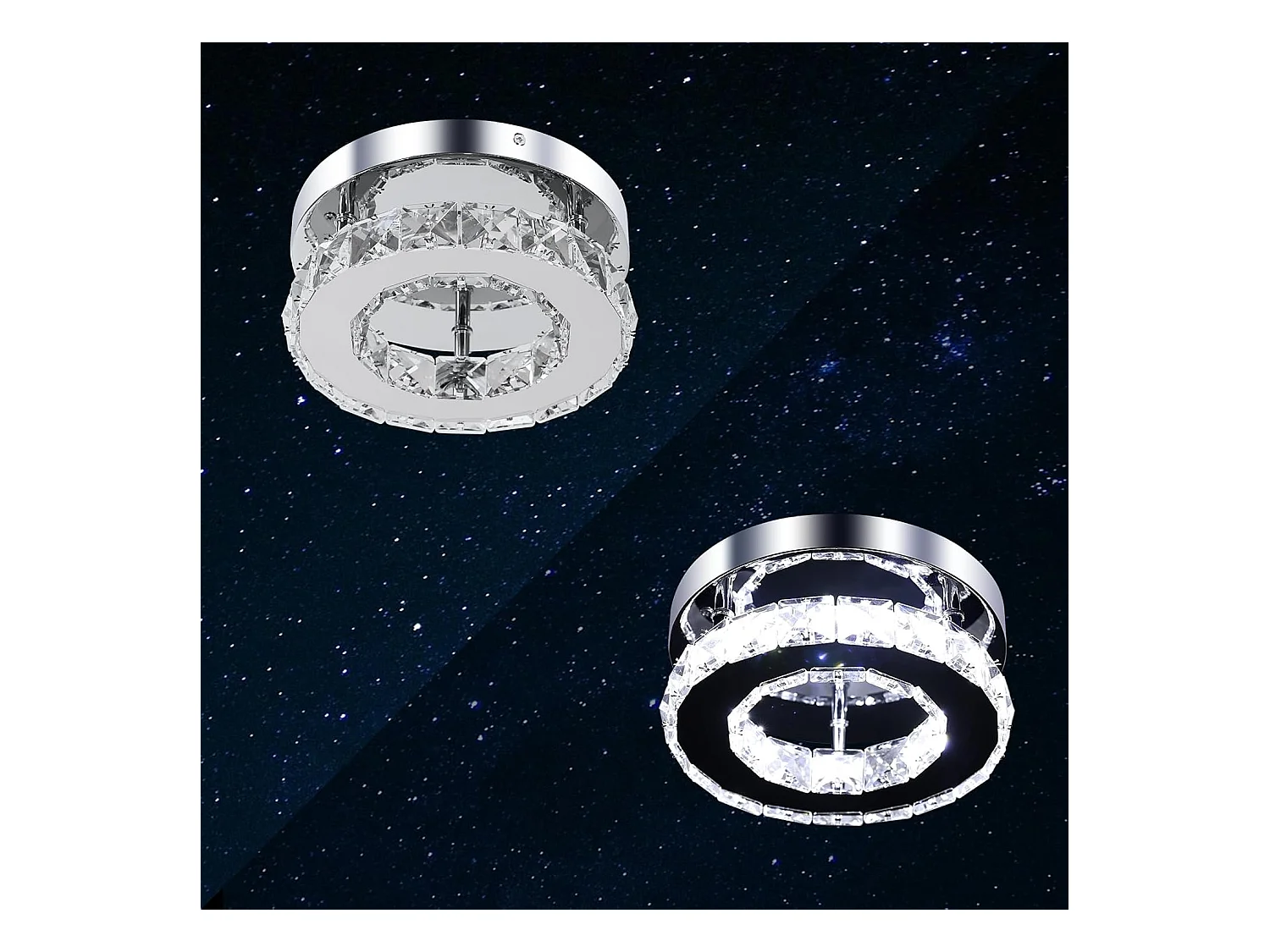 Plafonnier LED Moderne 12W Lustre en Cristal Éclairage Moderne pour Chambre Salon Cuisine Couloir Blanc Froid 6500K