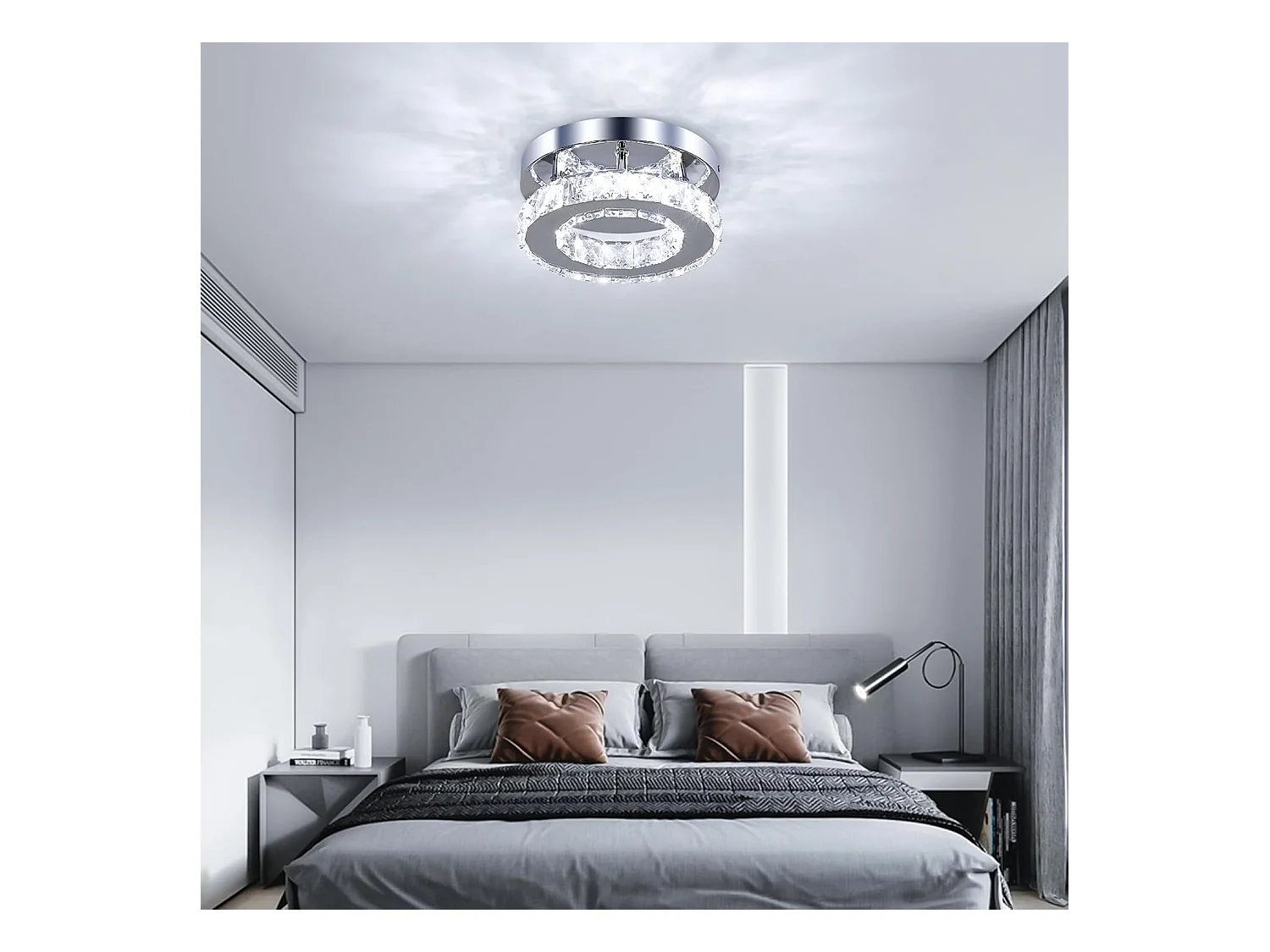 Plafonnier LED Moderne 12W Lustre en Cristal Éclairage Moderne pour Chambre Salon Cuisine Couloir Blanc Froid 6500K