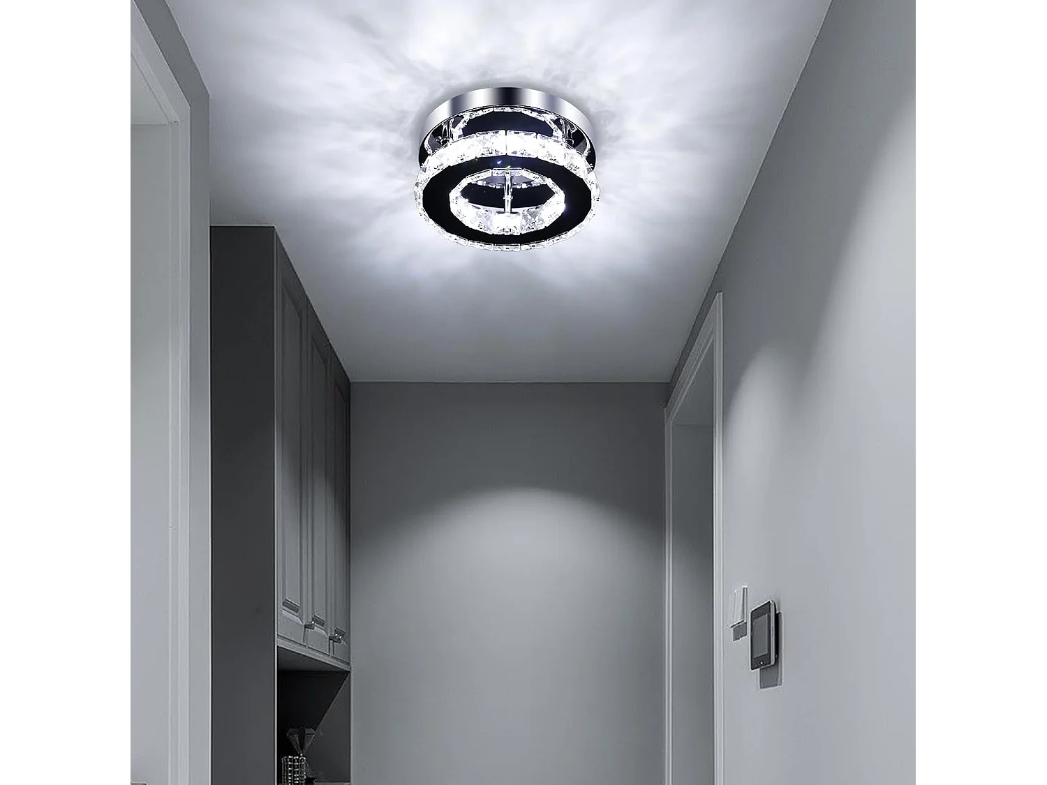Plafonnier LED Moderne 12W Lustre en Cristal Éclairage Moderne pour Chambre Salon Cuisine Couloir Blanc Froid 6500K