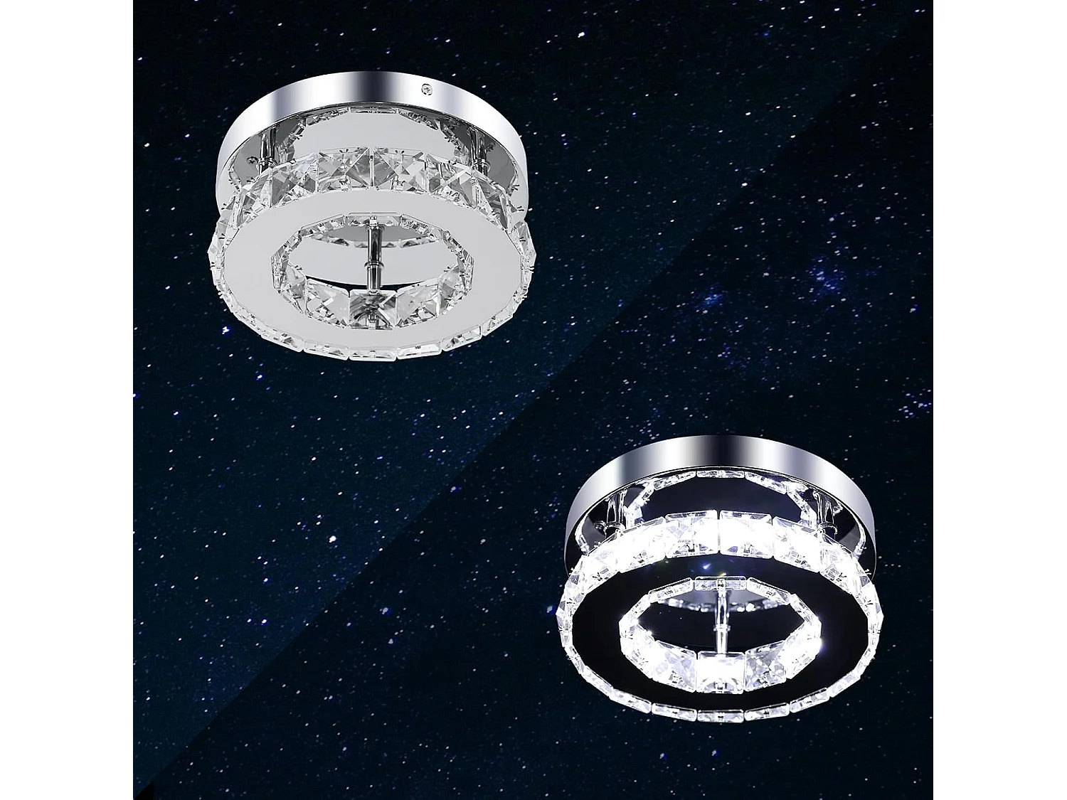 Plafonnier LED Moderne 12W Lustre en Cristal Éclairage Moderne pour Chambre Salon Cuisine Couloir Blanc Froid 6500K