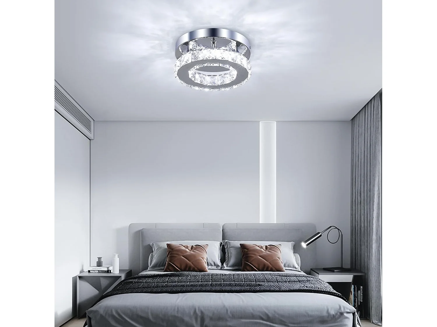 Plafonnier LED Moderne 12W Lustre en Cristal Éclairage Moderne pour Chambre Salon Cuisine Couloir Blanc Froid 6500K
