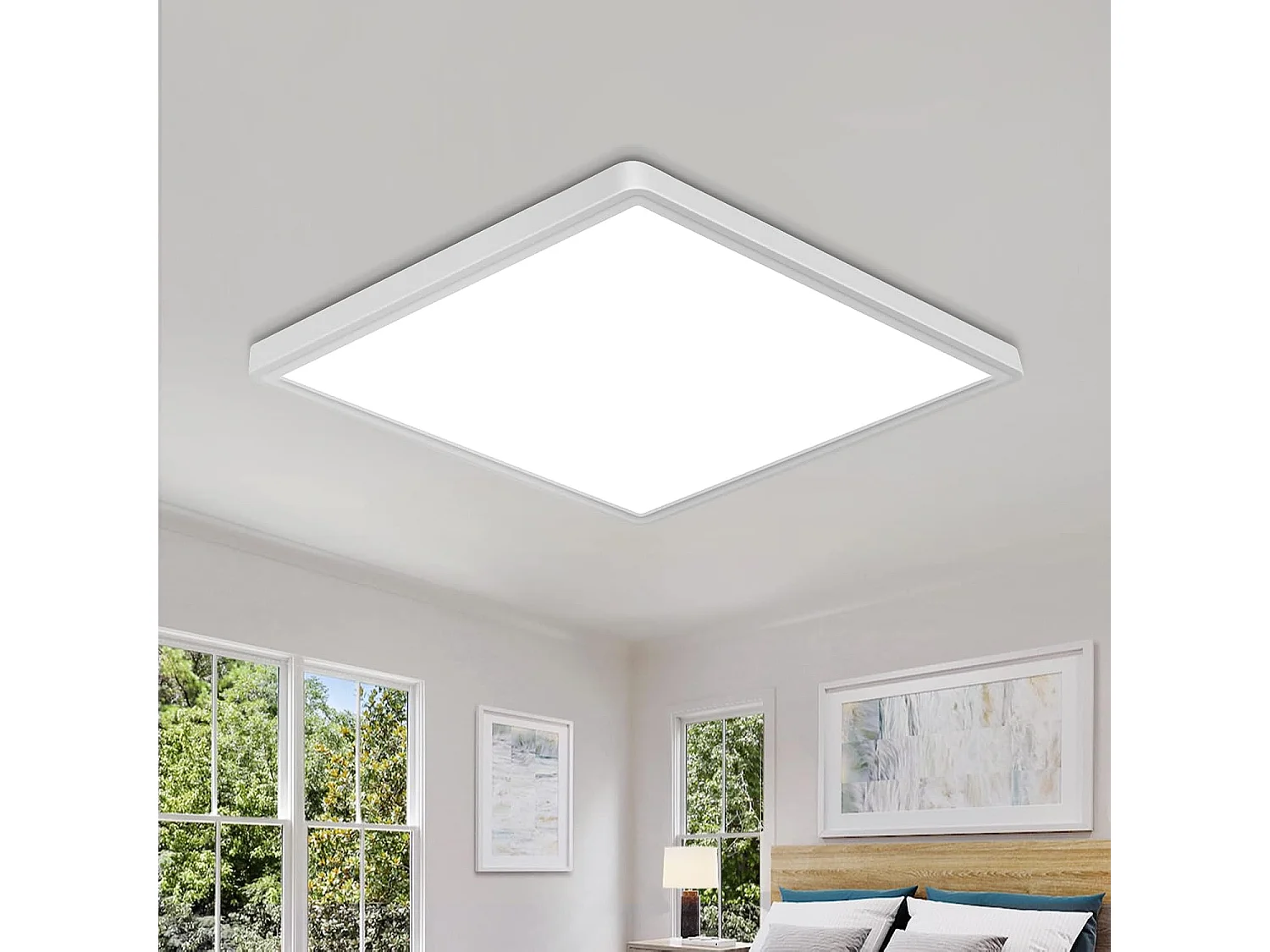 Plafonnier LED 24W, plafonnier carré 6500K, plafonnier mince moderne 2700LM pour chambre, salle de bain, cuisine, bureau, balcon