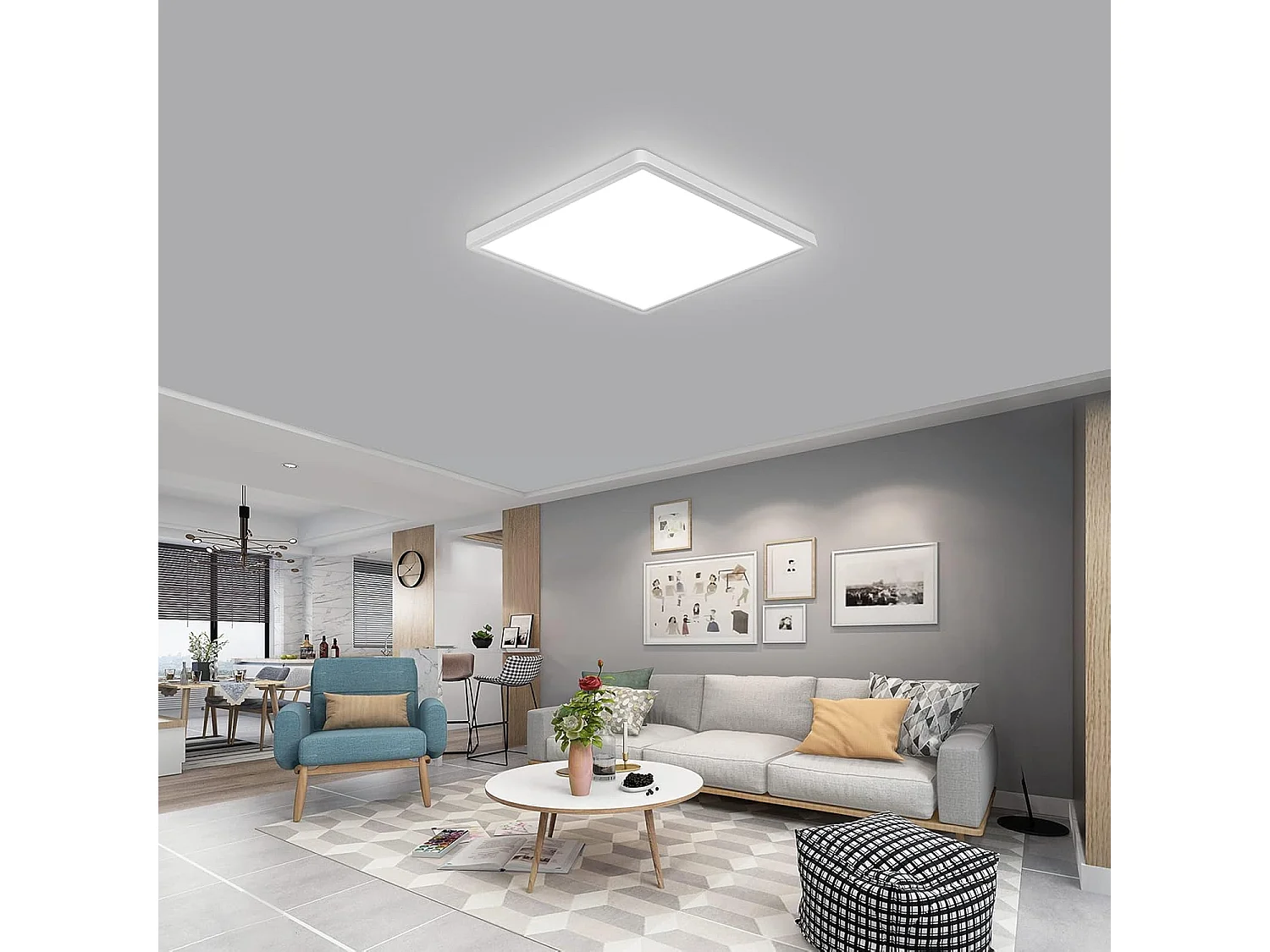 Plafonnier LED 24W, plafonnier carré 6500K, plafonnier mince moderne 2700LM pour chambre, salle de bain, cuisine, bureau, balcon