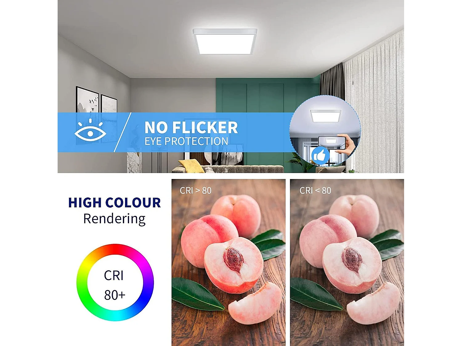 Plafonnier LED 24W, plafonnier carré 6500K, plafonnier mince moderne 2700LM pour chambre, salle de bain, cuisine, bureau, balcon