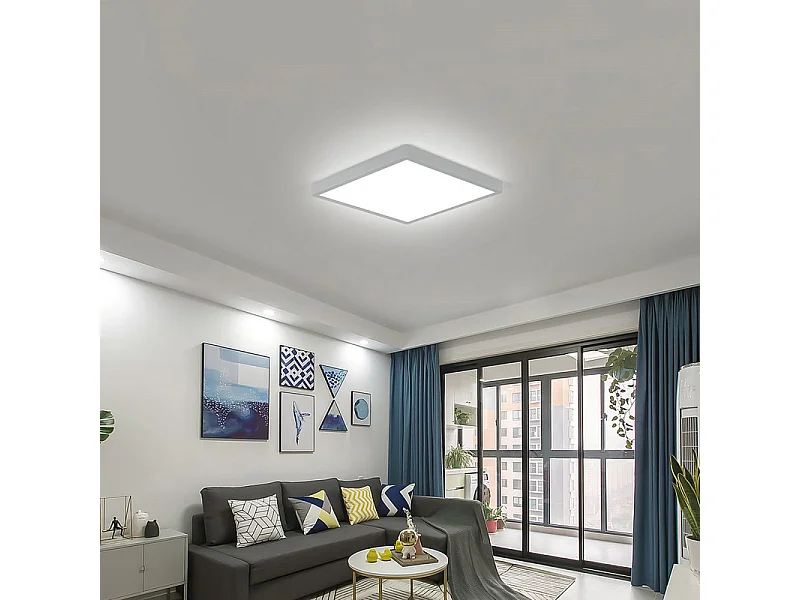 Plafonnier LED carré 30cm, 24W, 2700 lm, étanche IP45, pour salle de bain, design moderne et fin, 6500 K, idéal pour une chambre ou une cuisine