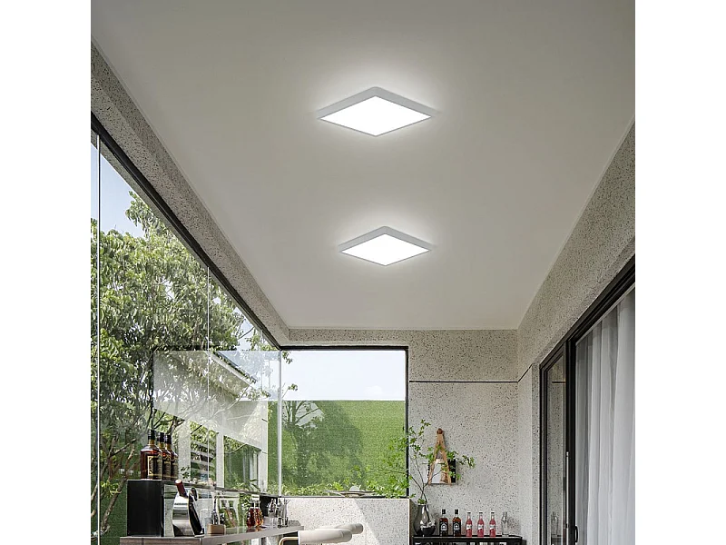 Plafonnier LED carré 30cm, 24W, 2700 lm, étanche IP45, pour salle de bain, design moderne et fin, 6500 K, idéal pour une chambre ou une cuisine