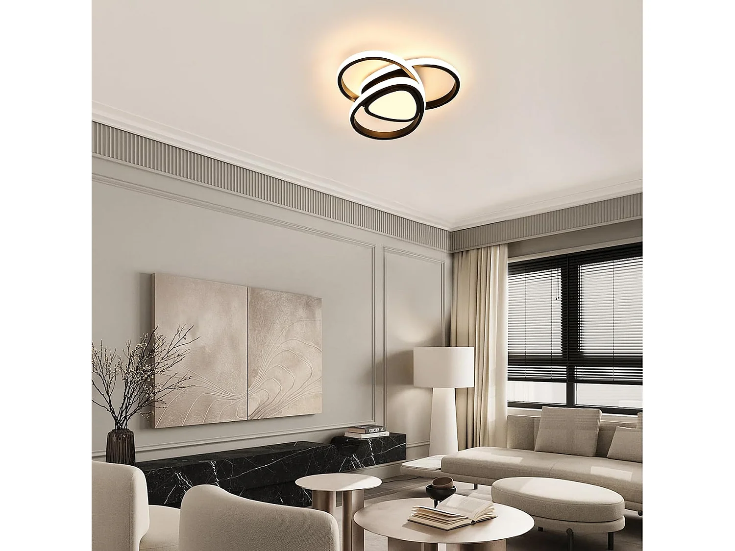 Plafonnier LED Moderne, 49W 5062lm, Luminaire de Plafond Diamètre 40cm, Éclairage Chaude 3000K