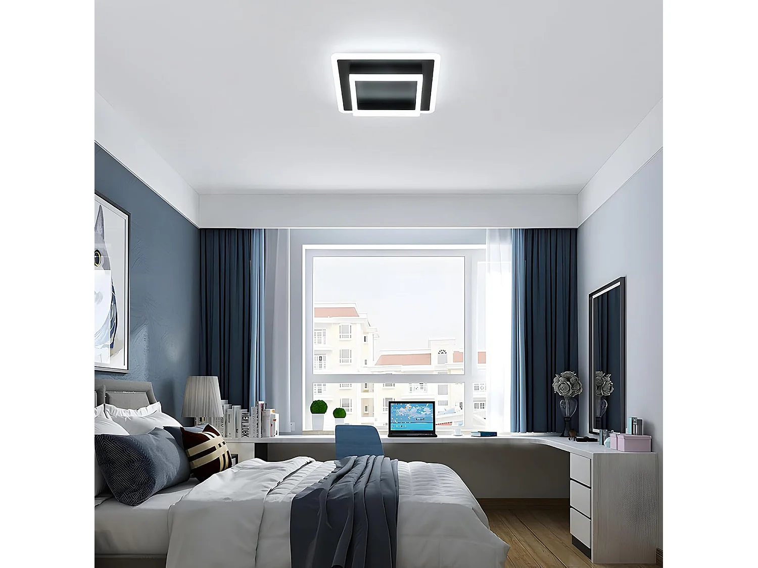 Plafonnier LED Moderne,30W 3375LM Lampe de Plafond LED Carré Noir,Luminaire Plafonnier LED en Acrylique pour Salon,Cuisine,Blanche Froide 6500K,30CM