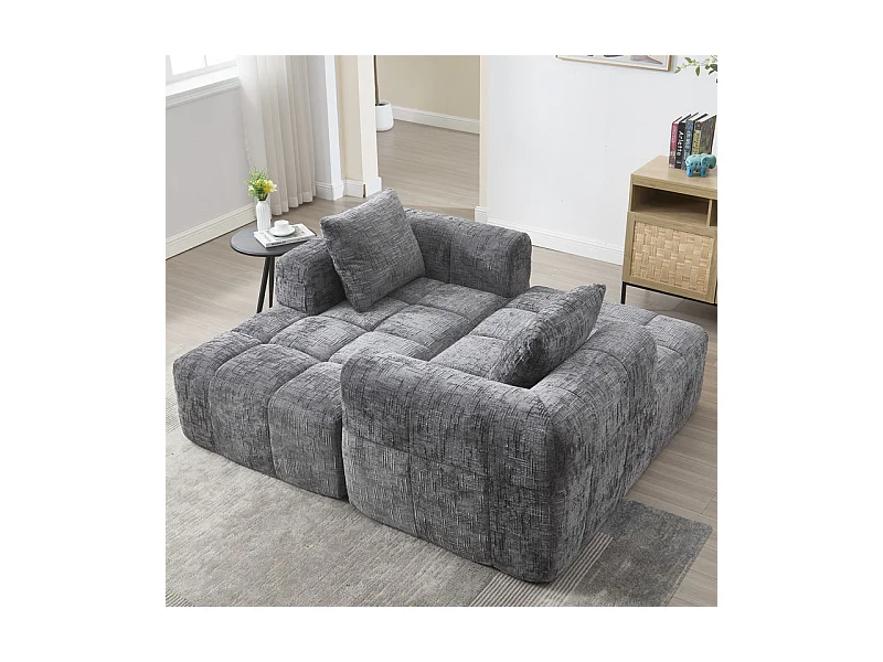 Canapé d'angle convertible en tissu Chenille - 3 places - avec 3 oreillers - Gris - 250x158x60cm