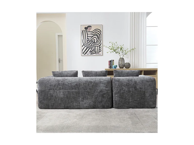 Canapé d'angle convertible en tissu Chenille - 3 places - avec 3 oreillers - Gris - 250x158x60cm