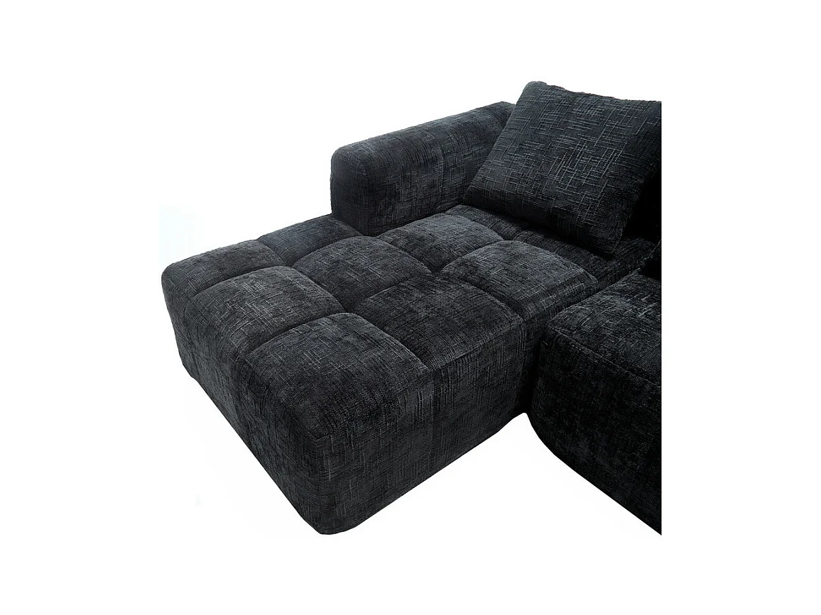 Canapé d'angle convertible en tissu Chenille - 3 places - avec 3 oreillers - Noir - 250x158x60cm