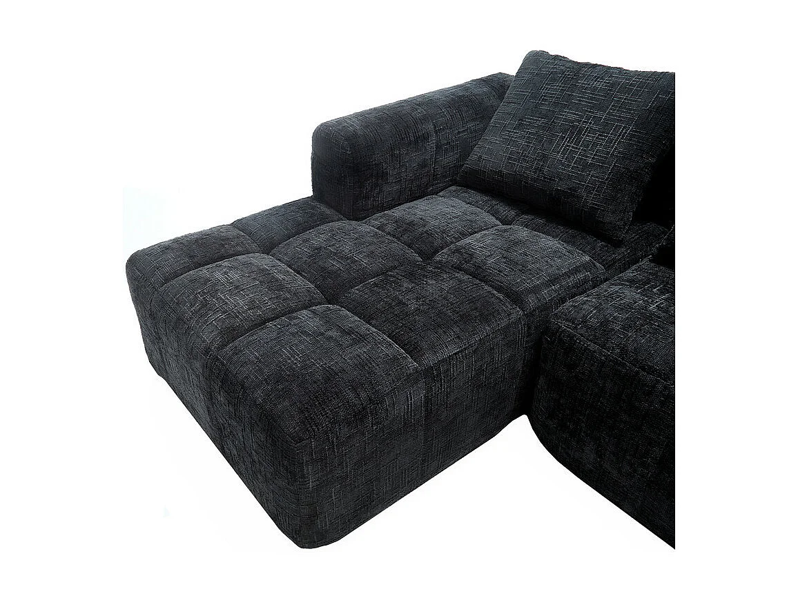 Eck-Schlafsofa aus Chenille-Stoff - 3-sitzig - mit 3 Kissen - Schwarz - 250x158x60cm