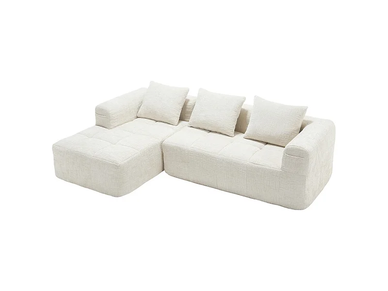 Eck-Schlafsofa aus Chenille-Stoff - 3-sitzig - mit 3 Kissen - Beige - 250x158x60cm