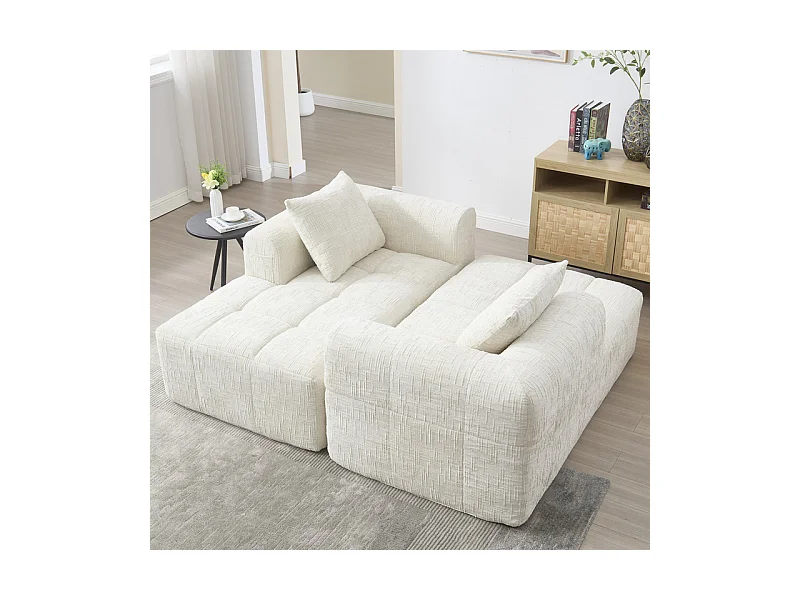 Canapé d'angle convertible en tissu Chenille - 3 places - avec 3 oreillers - Beige - 250x158x60cm