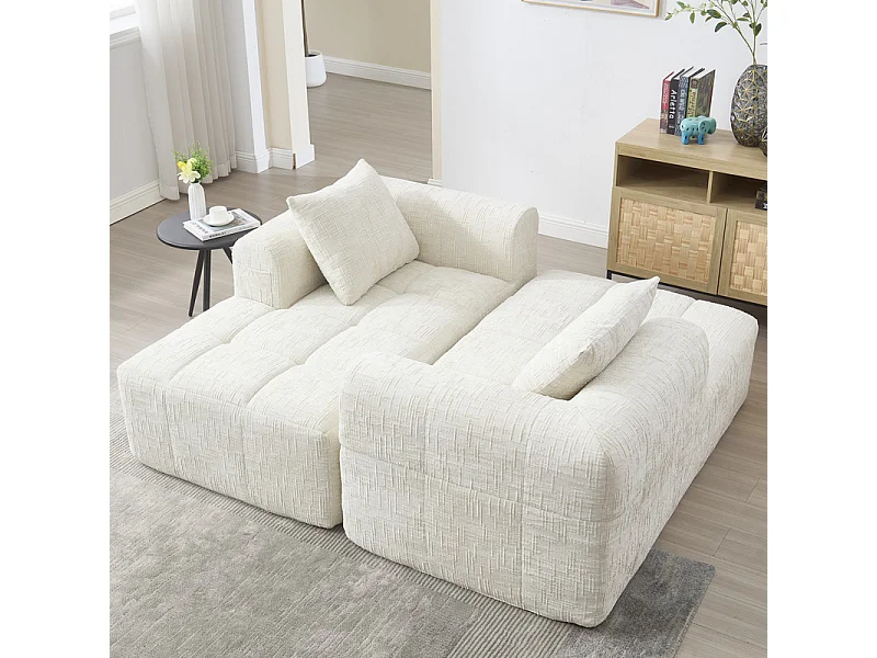 Hoekbank bedbank in Chenille stof - 3-zits - met 3 kussens - Beige - 250x158x60cm