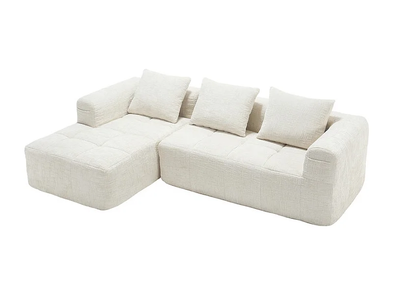 Eck-Schlafsofa aus Chenille-Stoff - 3-sitzig - mit 3 Kissen - Beige - 250x158x60cm