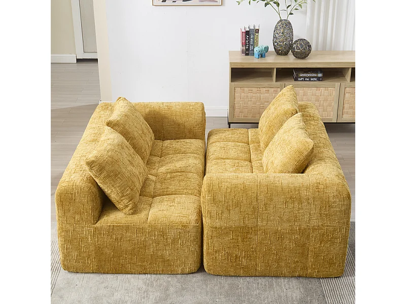 Eck-Schlafsofa aus Chenille-Stoff - 3-sitzig - mit 3 Kissen - Gelb - 250x158x60cm
