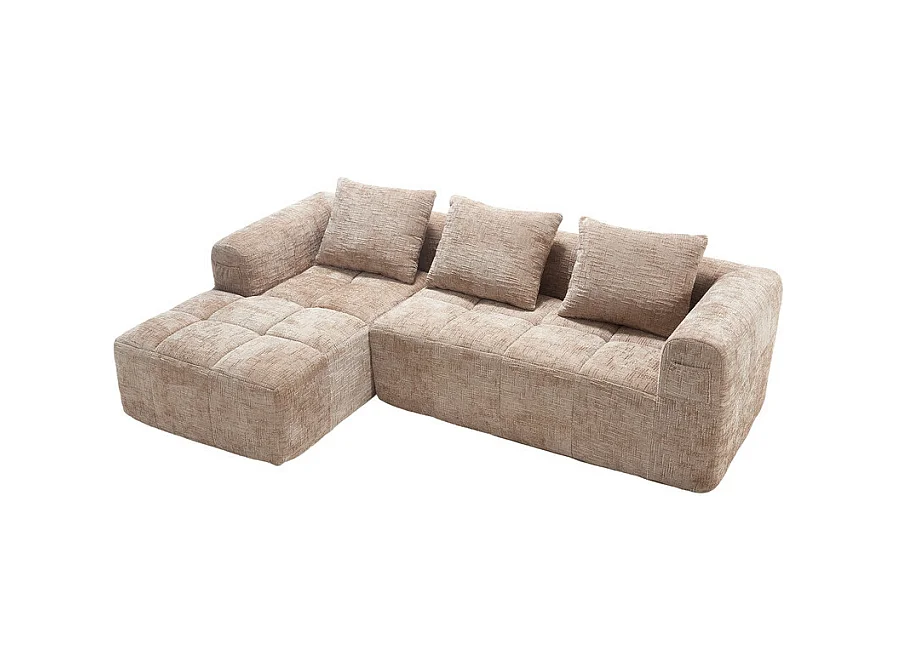 Canapé d'angle convertible en tissu Chenille - 3 places - avec 3 oreillers - Kaki - 250x158x60cm