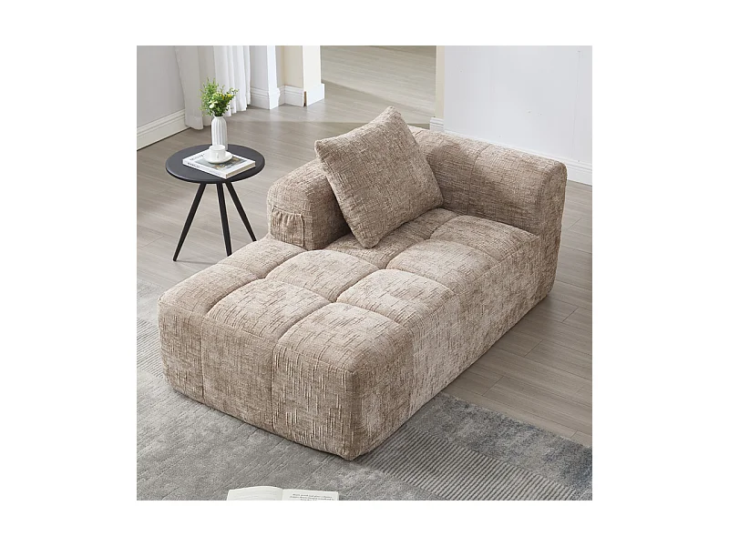 Canapé d'angle convertible en tissu Chenille - 3 places - avec 3 oreillers - Kaki - 250x158x60cm