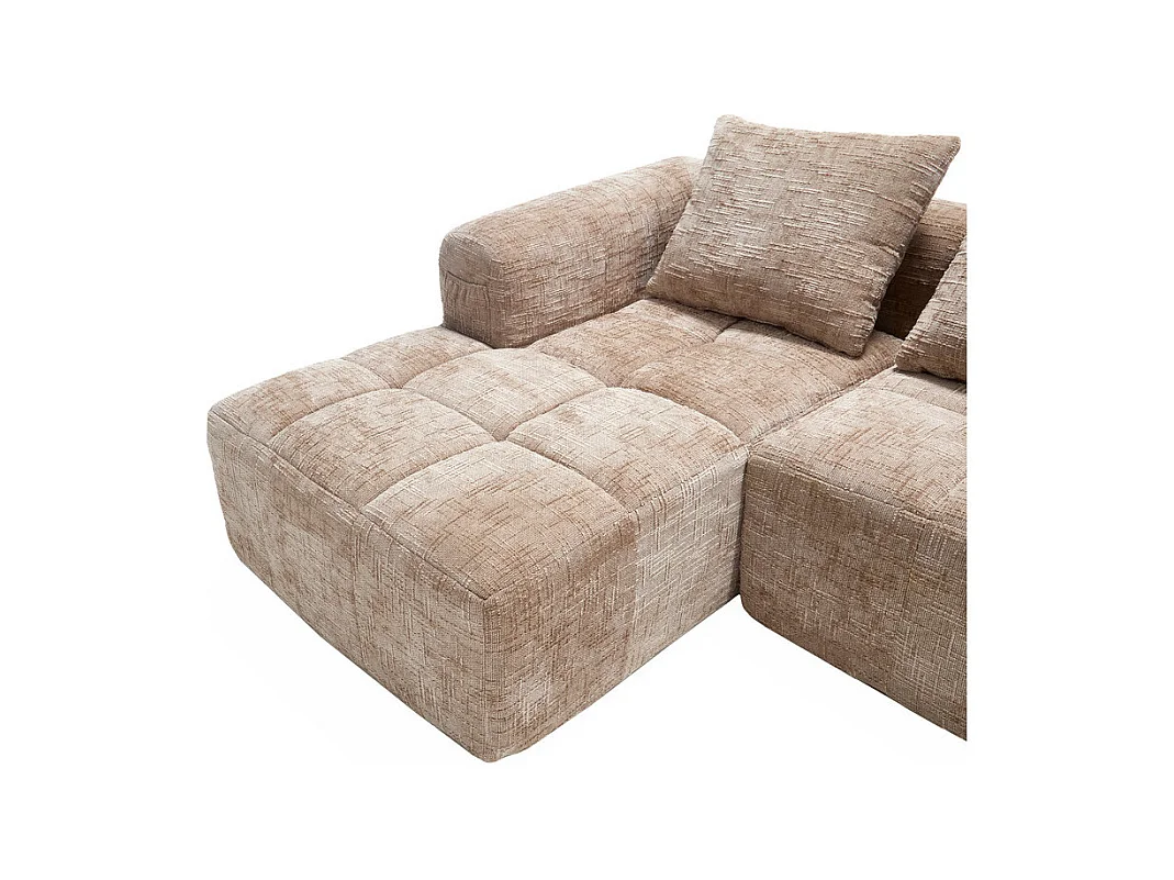 Canapé d'angle convertible en tissu Chenille - 3 places - avec 3 oreillers - Kaki - 250x158x60cm
