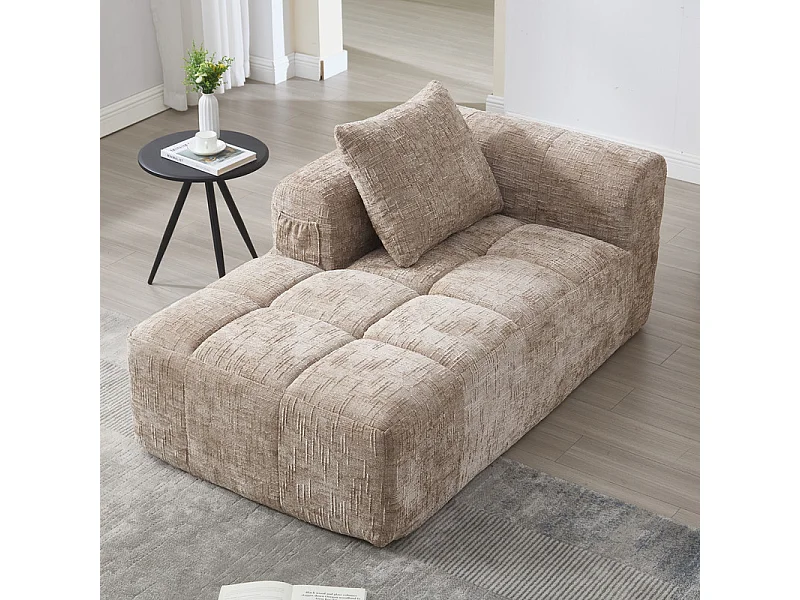 Canapé d'angle convertible en tissu Chenille - 3 places - avec 3 oreillers - Kaki - 250x158x60cm
